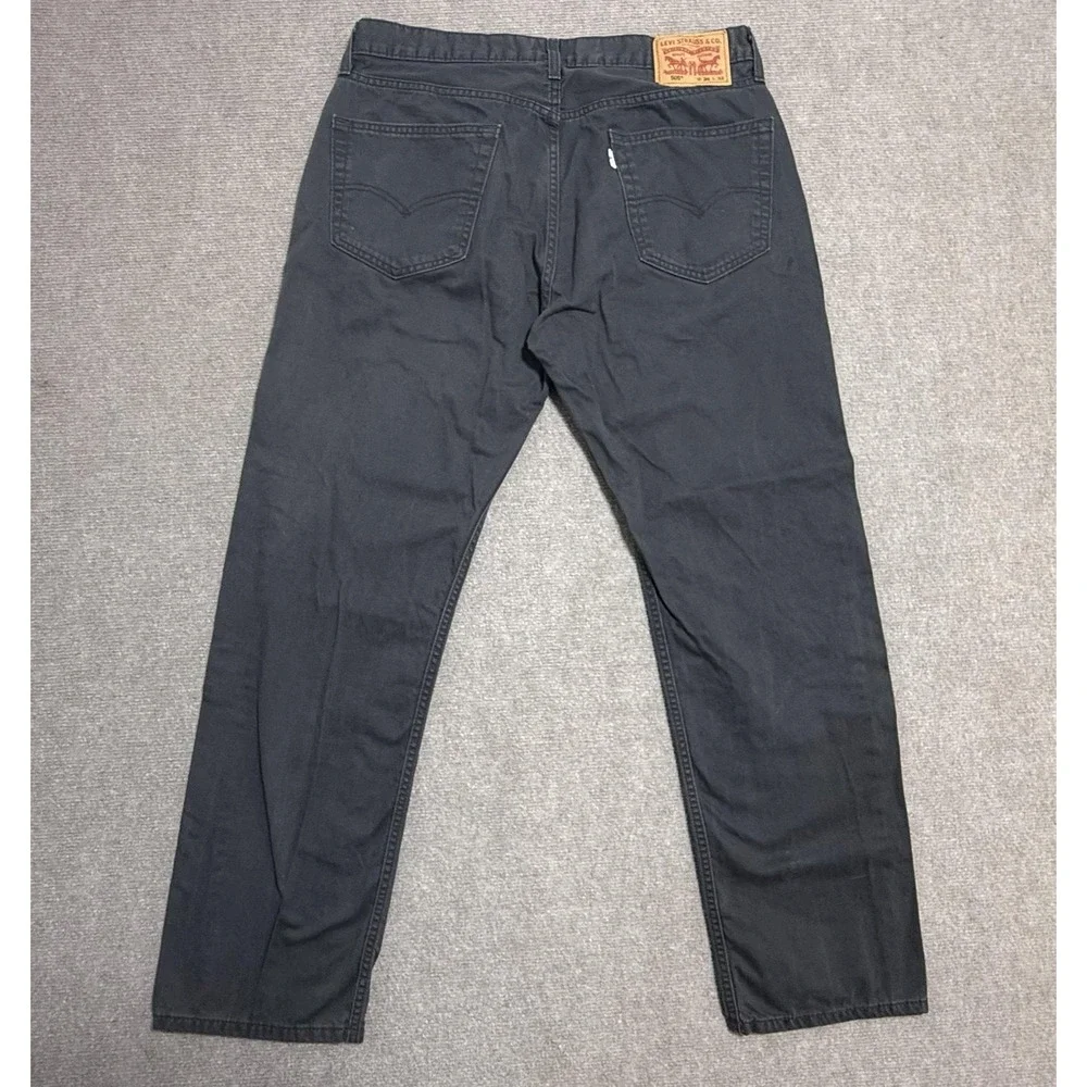 Levis 505 Jeans Mens 36x30 Gray Denim Regular Fit Straight Leg Dark Wash Classic